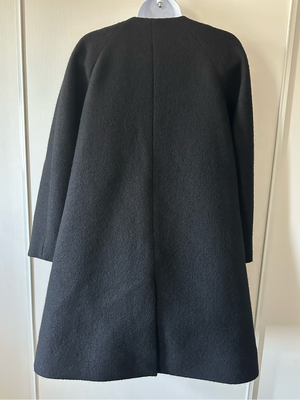 COS Women’s Black 100% Wool Collarless A-Line Hidden Zip Front Coat- Size 2 - Picture 4 of 14